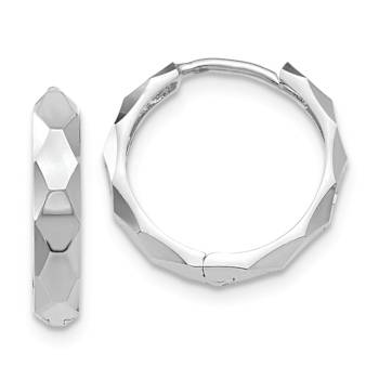 Rhodium Over 14k White Gold 9/16" Diamond-Cut Hoop Earrings