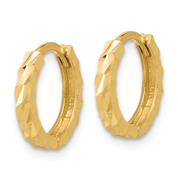 10k Yellow Gold 1/2 inch Polished and Diamond-cut Huggie Hoop Earrings