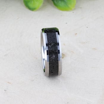 KILAUEA Men’s Polished Tungsten Wedding Band with Lava Rock Stone Inlay
w/Polished Beveled Edges 8mm