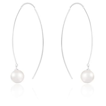 7-8mm Akoya Pearl Rhodium Over Sterling Silver Threader Earrings