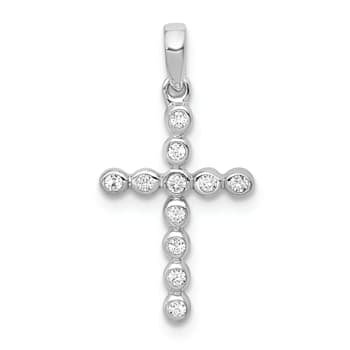 Rhodium Over 14k White Gold Diamond Cross Pendant