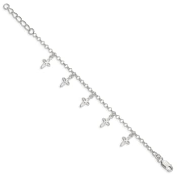 Sterling Silver Polished Cross Charms with 1-inch Extensions Children's Bracelet