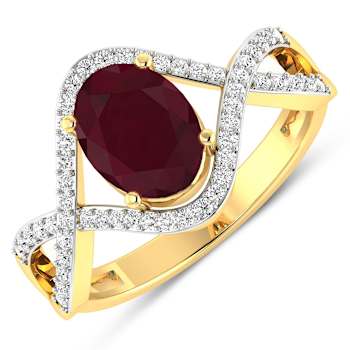 1.74ctw Red Ruby and Diamond 14K Yellow Gold Halo Ring