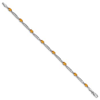 Rhodium Over 10k White Gold Diamond and Citrine Bracelet