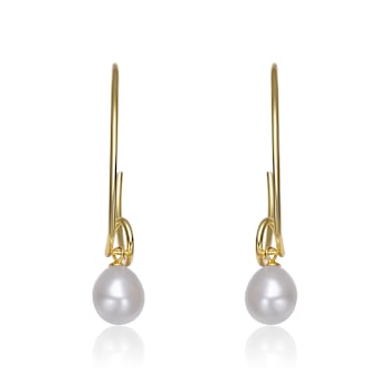 Freshwater Pearl Open Hoop Earrings In 14K Gold Over Sterling Silver