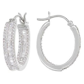 White Diamond 10K White Gold Hoop Earrings 1.00ctw