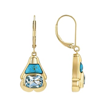 Blue Topaz And Inlay Turquoise Dangle Earrings In 18K Gold Over Sterling
Silver 2.89ctw