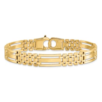 14K Yellow Gold Polished and Satin 8.75-inch Men's Link Bracelet