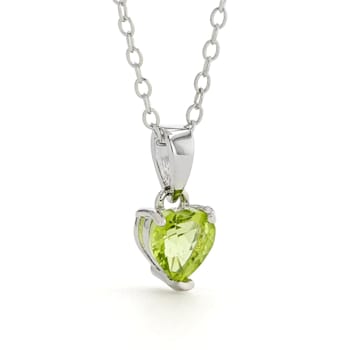 Heart-Shaped Peridot Rhodium Over Sterling Silver Pendant Style Necklace