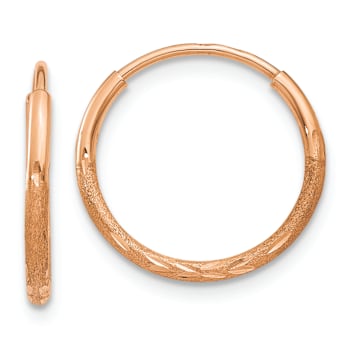 14k Rose Gold 9/16" Satin and Diamond-Cut Endless Hoop Earrings