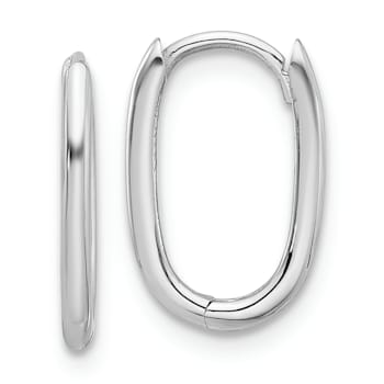 Rhodium Over 14k White Gold Polished 1/2" Oval Hinged Hoop Earrings