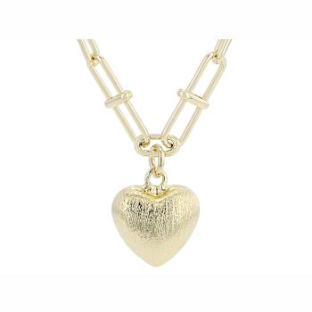Paperclip Chain Heart Charm Necklace In 18K Gold Over Bronze