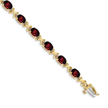 14K Two-tone Gold 7x5mm Oval Garnet Bracelet