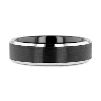 ASTON Black Brushed Center Tungsten Ring with Polished Beveled Edges 6mm