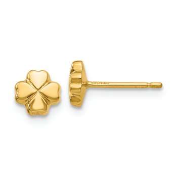 14k Yellow Gold Polished 6mm 4-Leaf Clover Stud Earrings