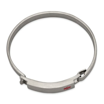Stainless Steel Brushed with Red Enamel 8mm Medical ID Bangle