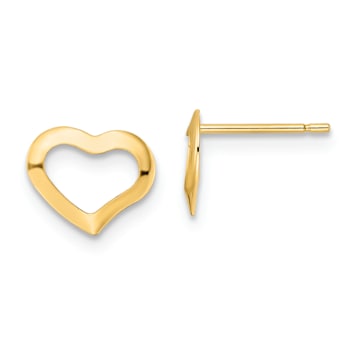 14k Yellow Gold Polished Heart Stud Earrings