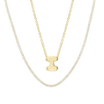 CZ Initial I Tennis Necklace And Pendant Set In 14K Gold Over Brass 4.05ctw
