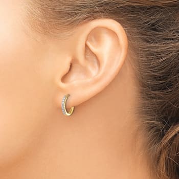 14K Yellow Gold Lab Grown Diamond Hinged Hoop Earrings