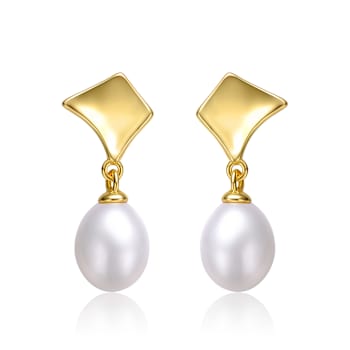 Pear Shape Freshwater Pearl Geometric Drop Earrings In 14K Gold Over
Sterling Silver