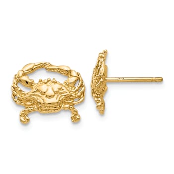 14k Yellow Gold Textured Crab Stud Earrings