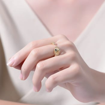 Green Color Cubic Zirconia, 14k Yellow Gold Plated over Brass Modern
Serpent Ring
