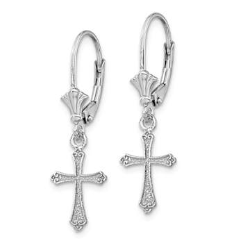 Rhodium Over 14k White Gold Textured Cross Dangle Earrings
