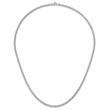 Rhodium Over Sterling Silver Polished 3.2mm Box 24 Inch Chain