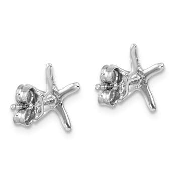 Rhodium Over Sterling Silver Small Pointed Star Fish Post Earrings