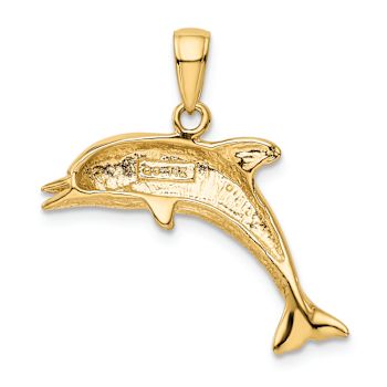 14k Yellow Gold Jumping Dolphin Pendant