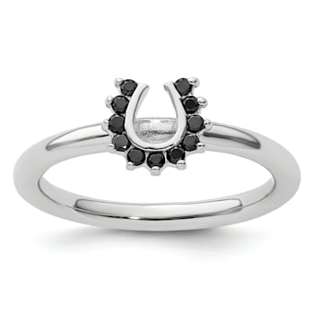 Rhodium Over Sterling Silver Stackable Expressions Diamond Horseshoe
Ring 0.11ctw