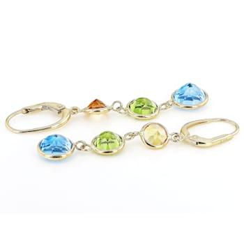 Multi Gem 14k Yellow Gold Dangle Earrings 9.00ctw