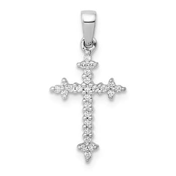 Rhodium Over 14k White Gold Diamond Fleur-De-Lis Cross Pendant