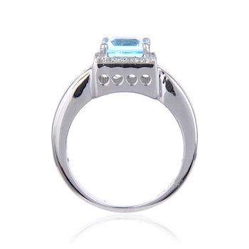 Blue Topaz with White Topaz Accents Sterling Silver Halo with Split
Shank Ring