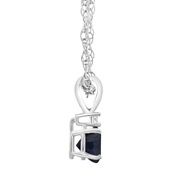5mm Round Sapphire with Diamond Accent 14k White Gold Pendant With Chain