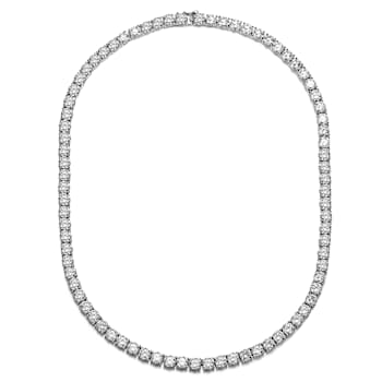 CZ Tennis Necklace In White Rhodium Over Brass