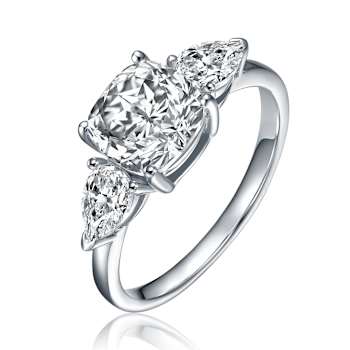 Princess-Cut CZ Three-Stone Engagement-Style Ring In Sterling Silver