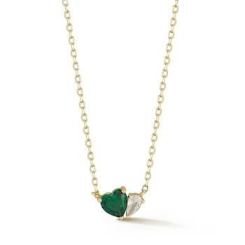 Rachel Zoe Green CZ Two-Stone Heart Pendant Necklace in 14K Gold Over
Sterling Silver