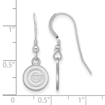 Rhodium Over Sterling Silver MLB LogoArt Chicago Cubs Dangle Earrings