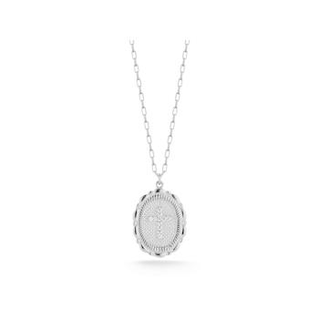 Sterling Statements Rhodium Over Sterling Silver CZ Oval Cross Necklace