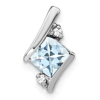 Rhodium Over 10k White Gold 0.5 ctw Cushion Aquamarine and Diamond Chain
Slide Pendant