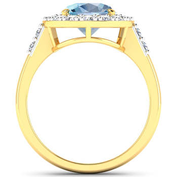 2.5ctw Blue Aquamarine and Diamond 14K Yellow Gold Halo Ring