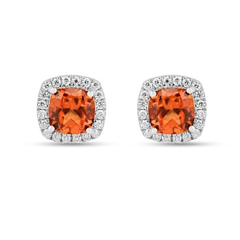 Peach Orange Lab Created Padparadscha Sapphire with Moissanite Rhodium
Over Silver Stud Earrings