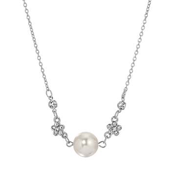 White Base Metal Faux Pearl Necklace 16 inch Adj.