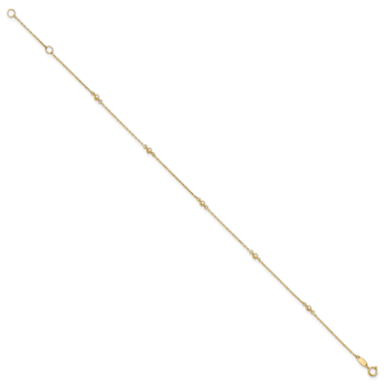 14K Yellow Gold Polished CZ Station 9-inch Plus 1-inch Extension Anklet