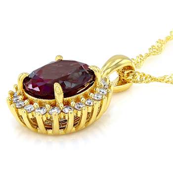 Lab-Created Alexandrite And Lab-Grown Diamond Pendant Necklace In 18K
Gold Over Sterling Silver 2.84ctw