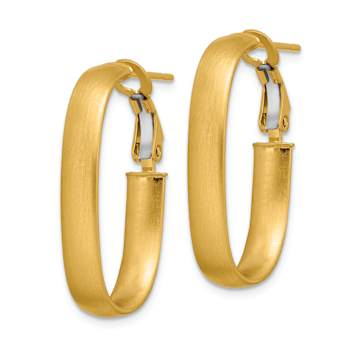 14k Yellow Gold Satin 1 1/8" Oval Hoop Earrings
