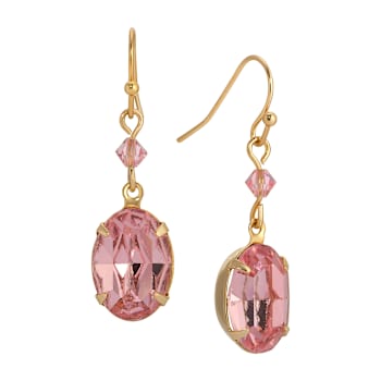 Gold Tone Pink Oval Crystal Wire Earrings