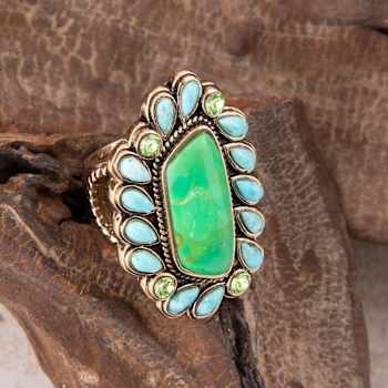 Barse Jewelry Legacy Lime Green and Blue Composite Turquoise Gold Tone
Statement Ring