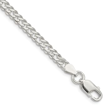 Sterling Silver 4.25mm 6 Side Diamond-cut Flat Double Curb Chain Bracelet